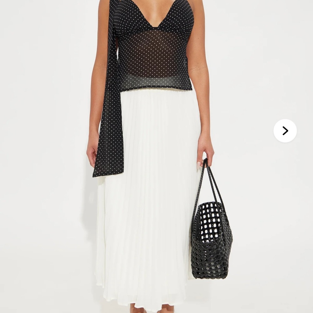 Pleated Chiffon Midi Skirt - Off White